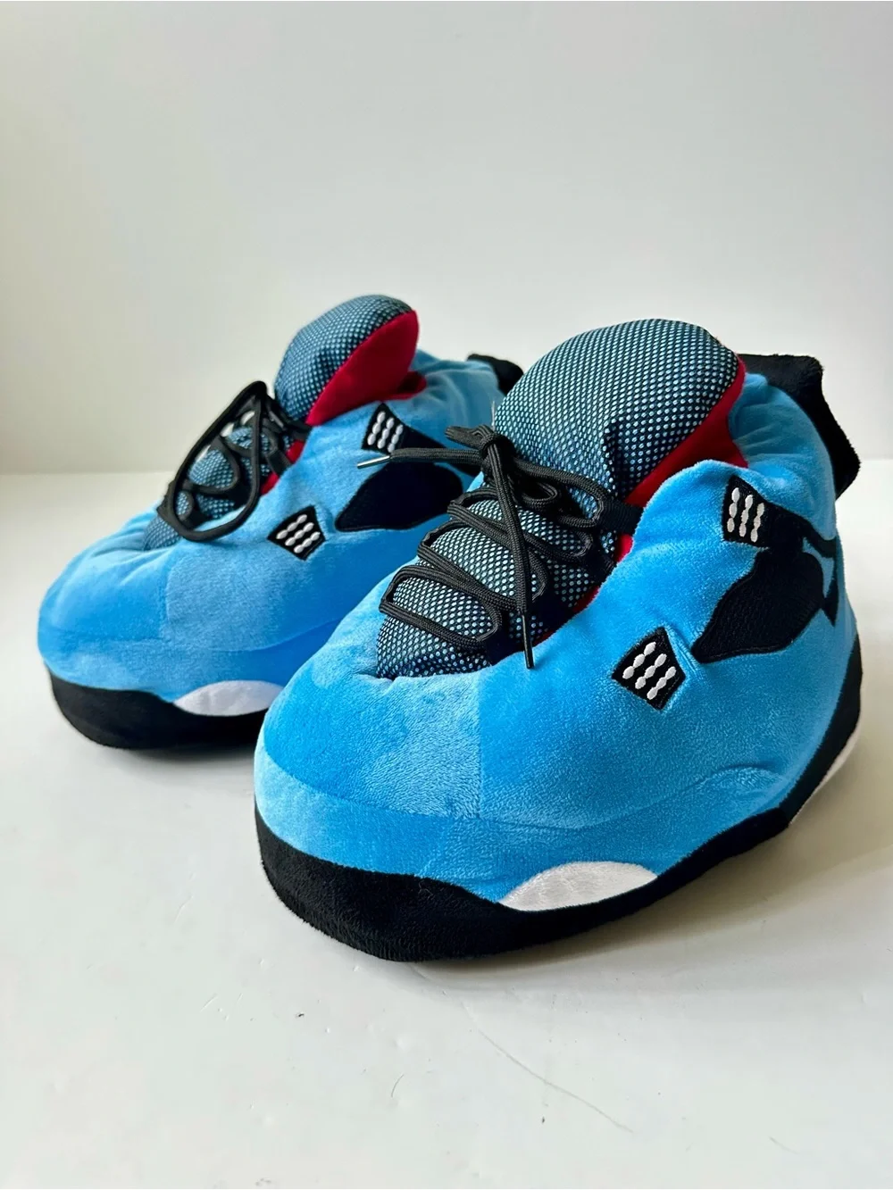 Plush Sneaker Slippers Men 7.5 Women 9 Blue Black Slip On Cozy House Shoes
